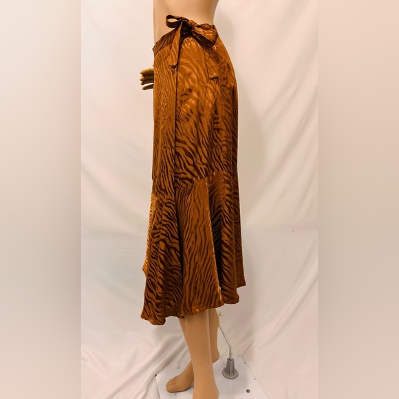 Maeve by Anthropologie Satiny Bronze Zebra Print Faux Wrap Skirt Size 2 - Picture 3 of 7